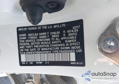 2017 Honda Civic Ex z USA, uszkodzony, nr VIN SHHFK7H50HU419412